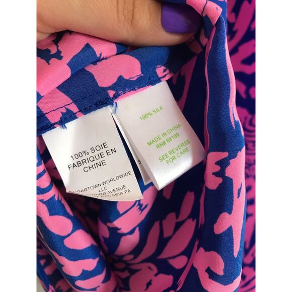 Lilly Pulitzer Betty Silk Dress Pink Sapphire Blue Rolling In The Grass XXS NEW - Picture 6 of 7